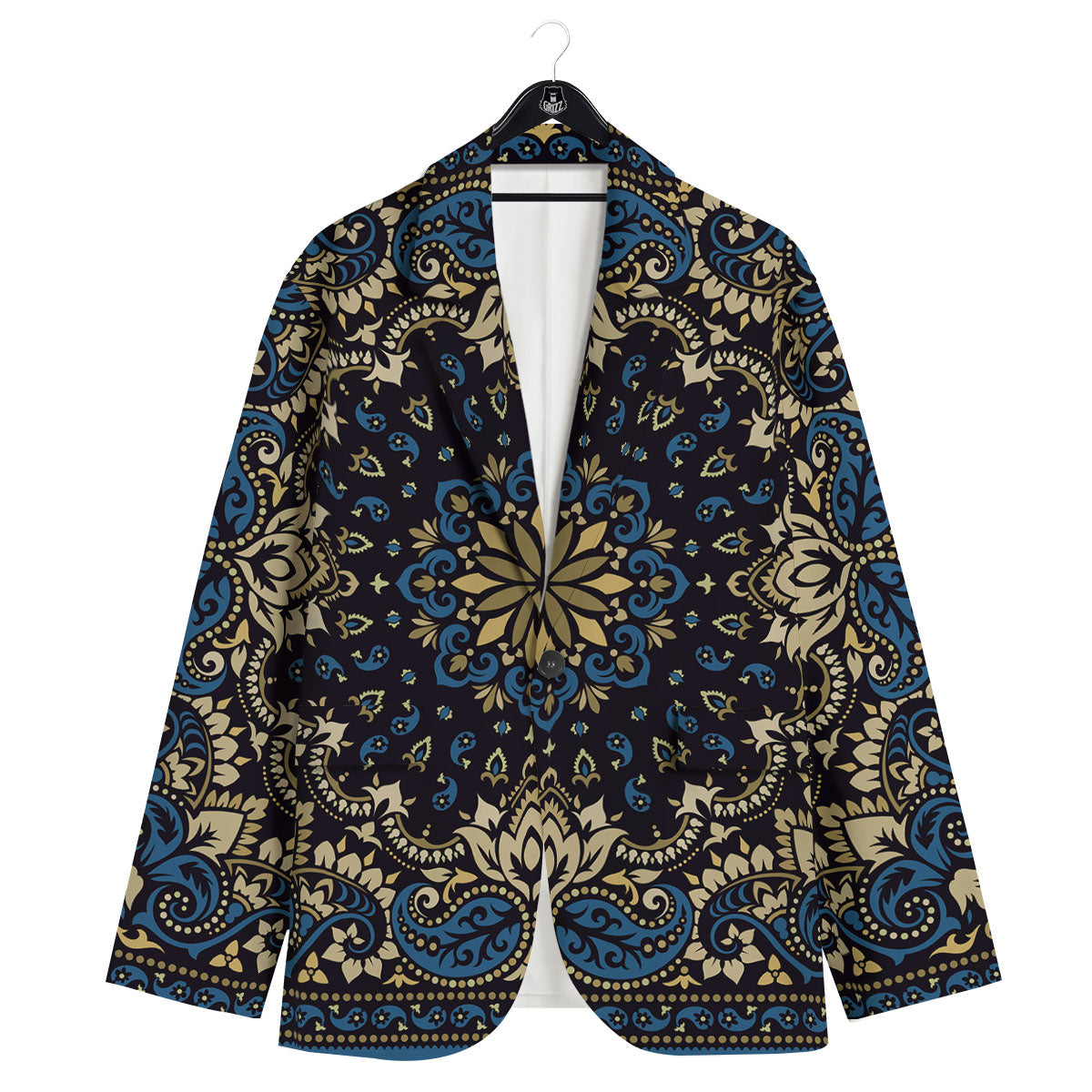 Gold Blue Paisley Bandana Print Men's Sport Coat-grizzshop