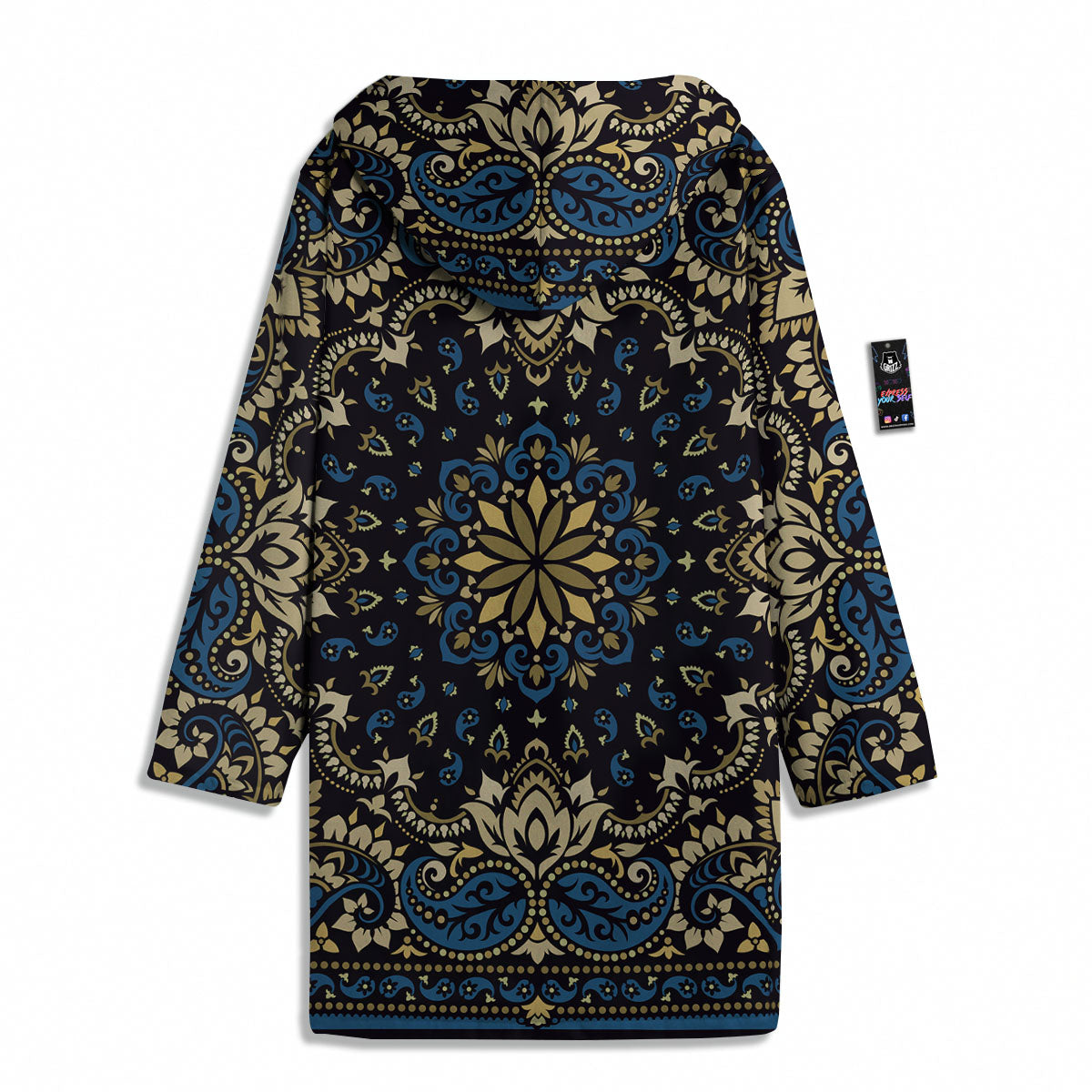 Gold Blue Paisley Bandana Print Men's Windbreaker Jacket-grizzshop