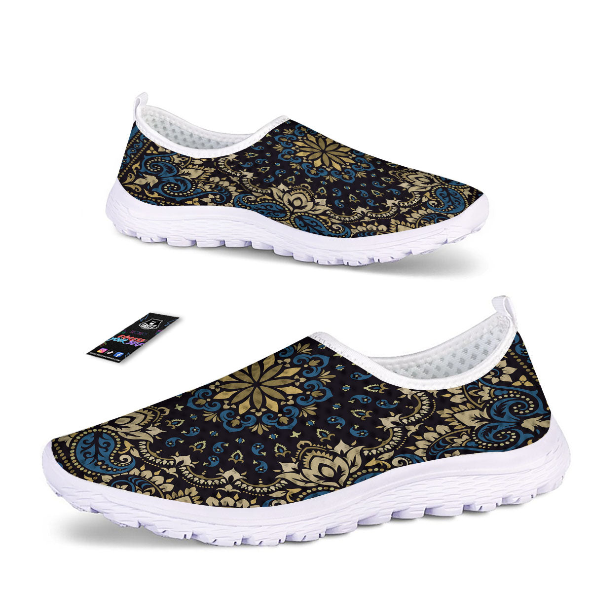 Gold Blue Paisley Bandana Print Nurse Shoes-grizzshop