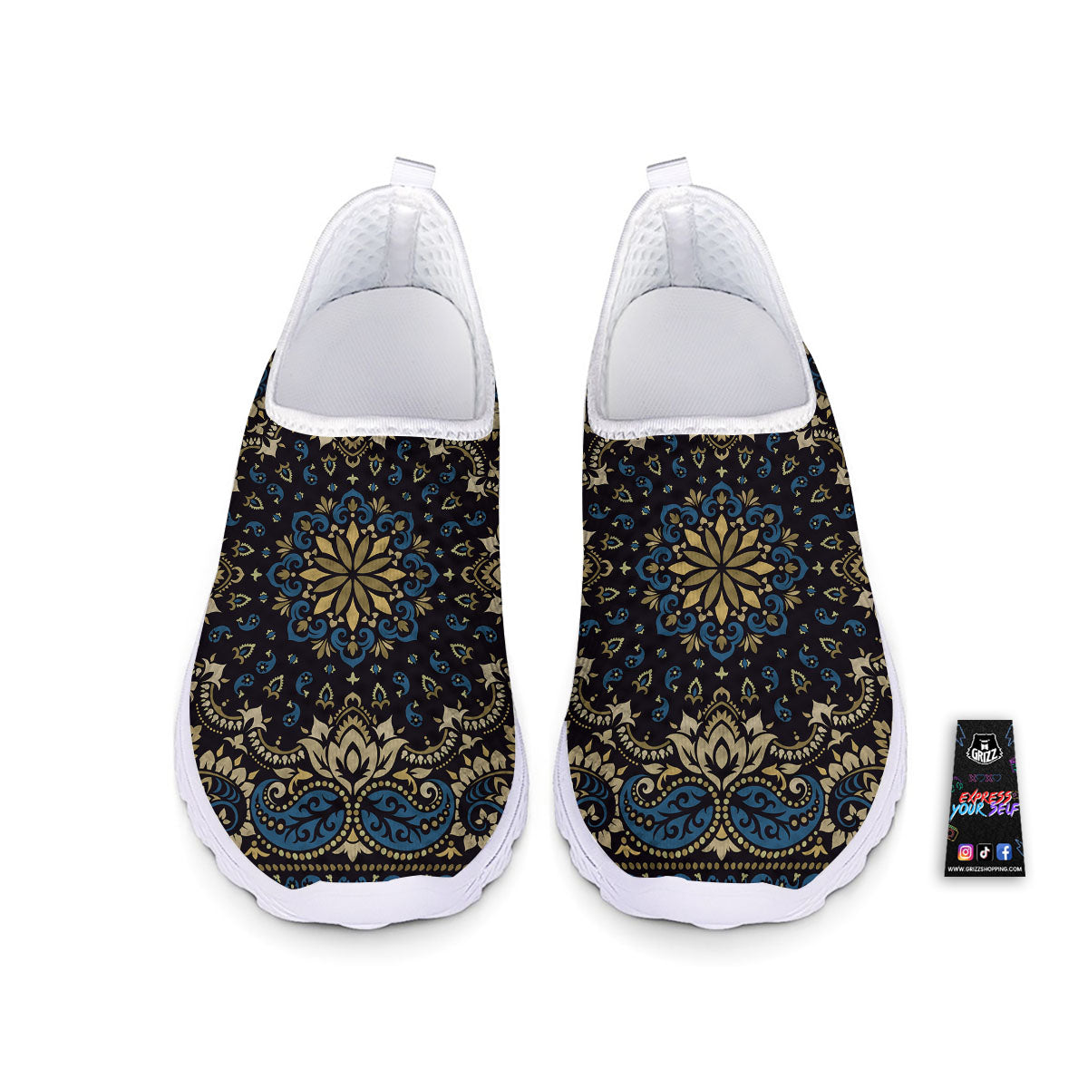 Gold Blue Paisley Bandana Print Nurse Shoes-grizzshop