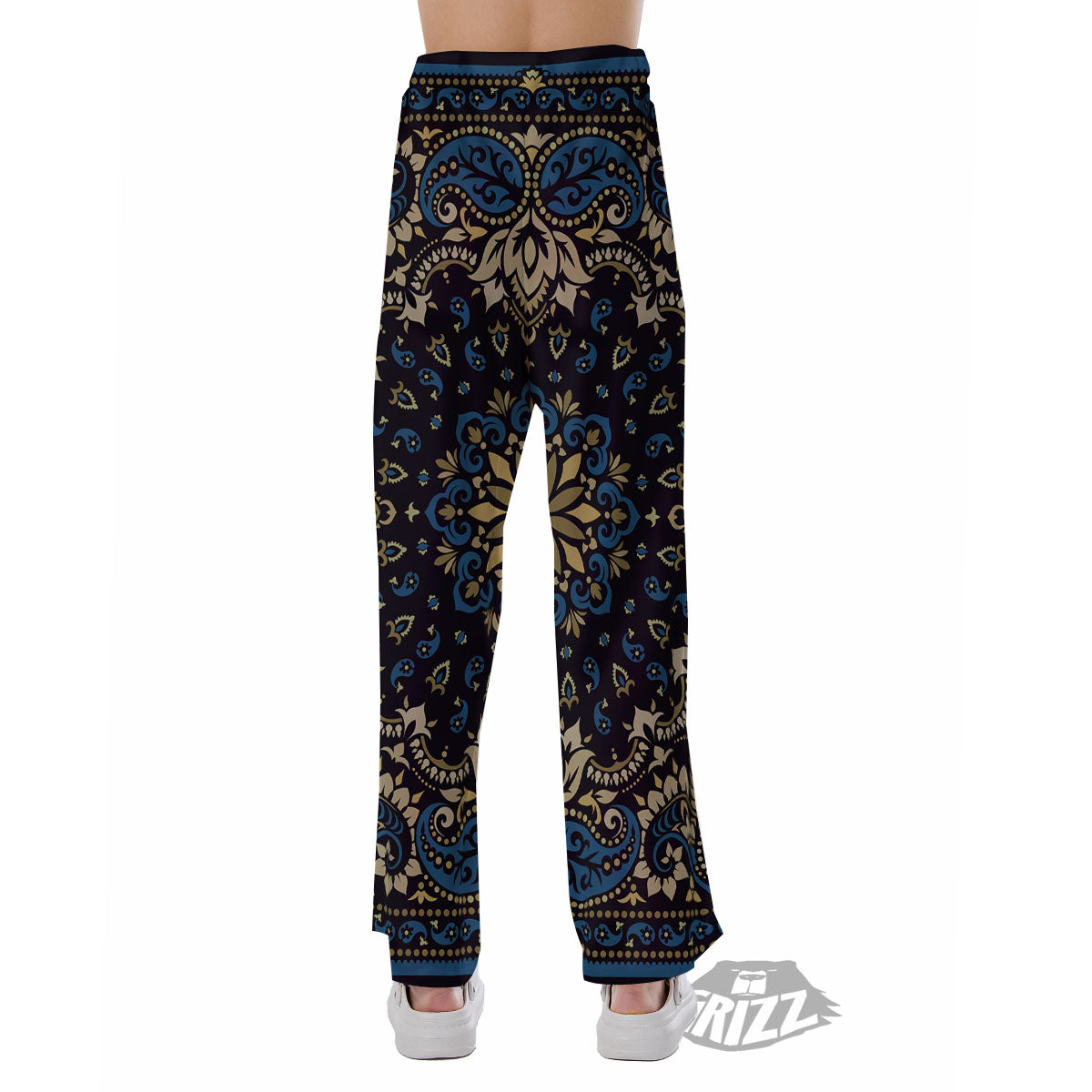 Gold Blue Paisley Bandana Print Pajama Pants-grizzshop