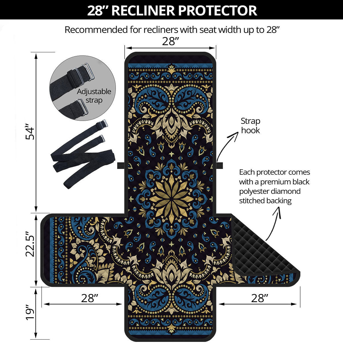 Gold Blue Paisley Bandana Print Recliner Protector-grizzshop