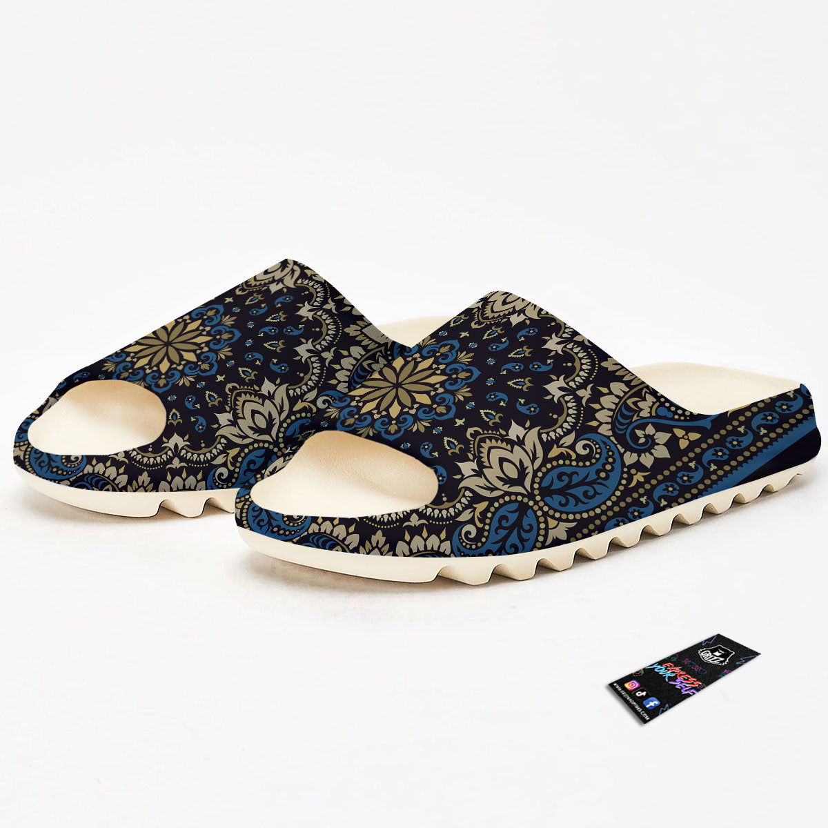 Gold Blue Paisley Bandana Print Sandals-grizzshop