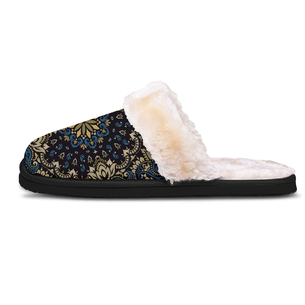 Gold Blue Paisley Bandana Print Slippers-grizzshop