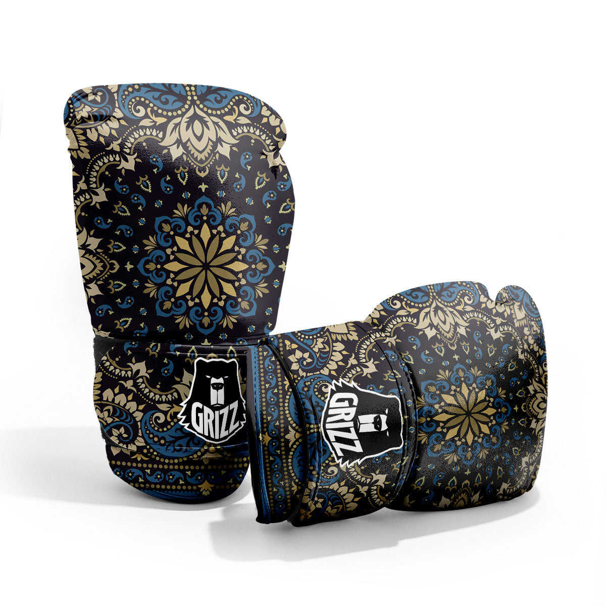 Gold Blue Paisley Bandana Print Pro Boxing Glove