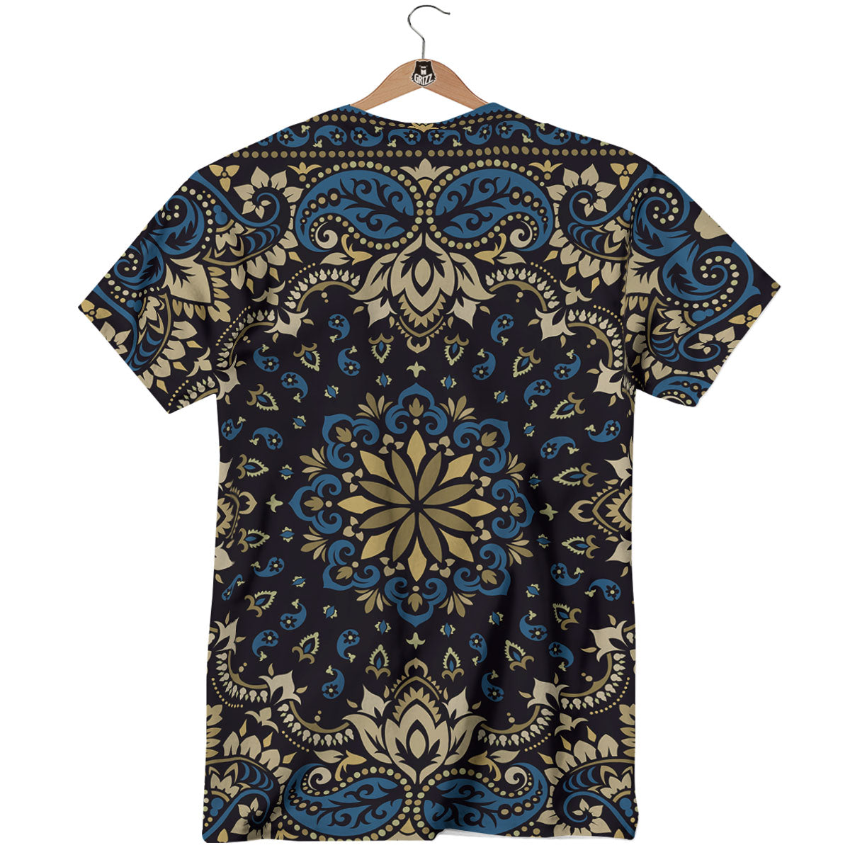 Gold Blue Paisley Bandana Print T-Shirt-grizzshop