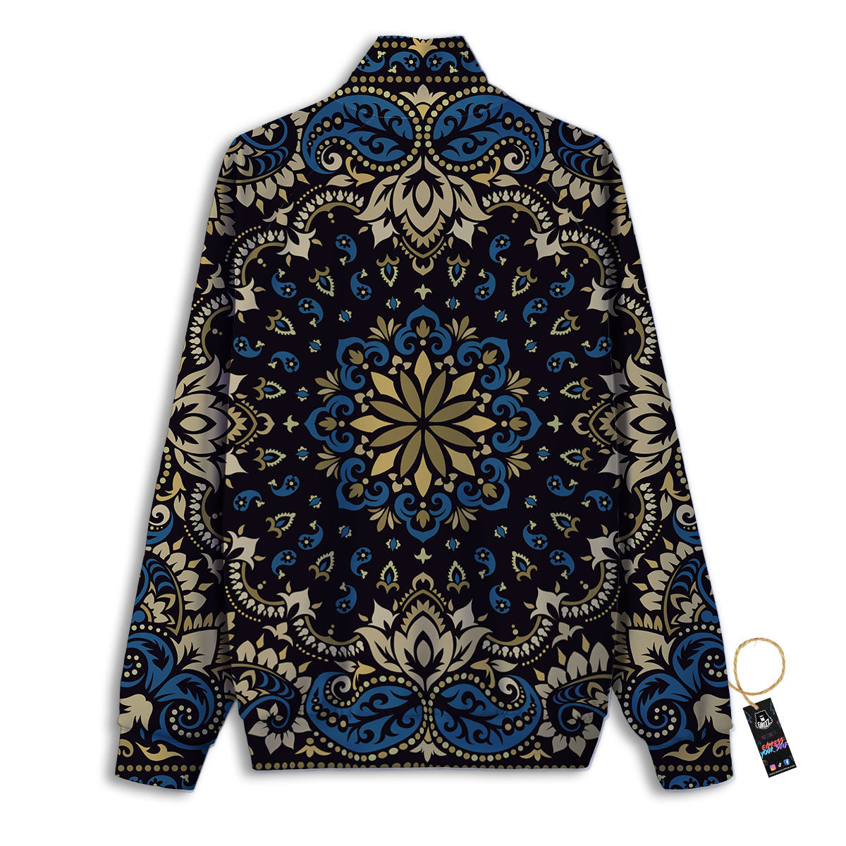 Gold Blue Paisley Bandana Print Track Jacket-grizzshop
