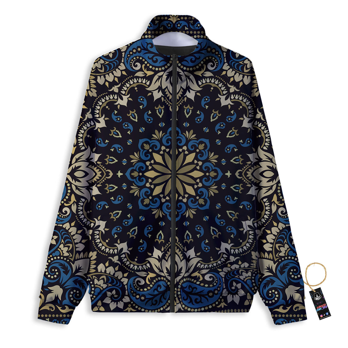 Gold Blue Paisley Bandana Print Track Jacket-grizzshop