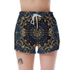 Gold Blue Paisley Bandana Print Women's Shorts-grizzshop