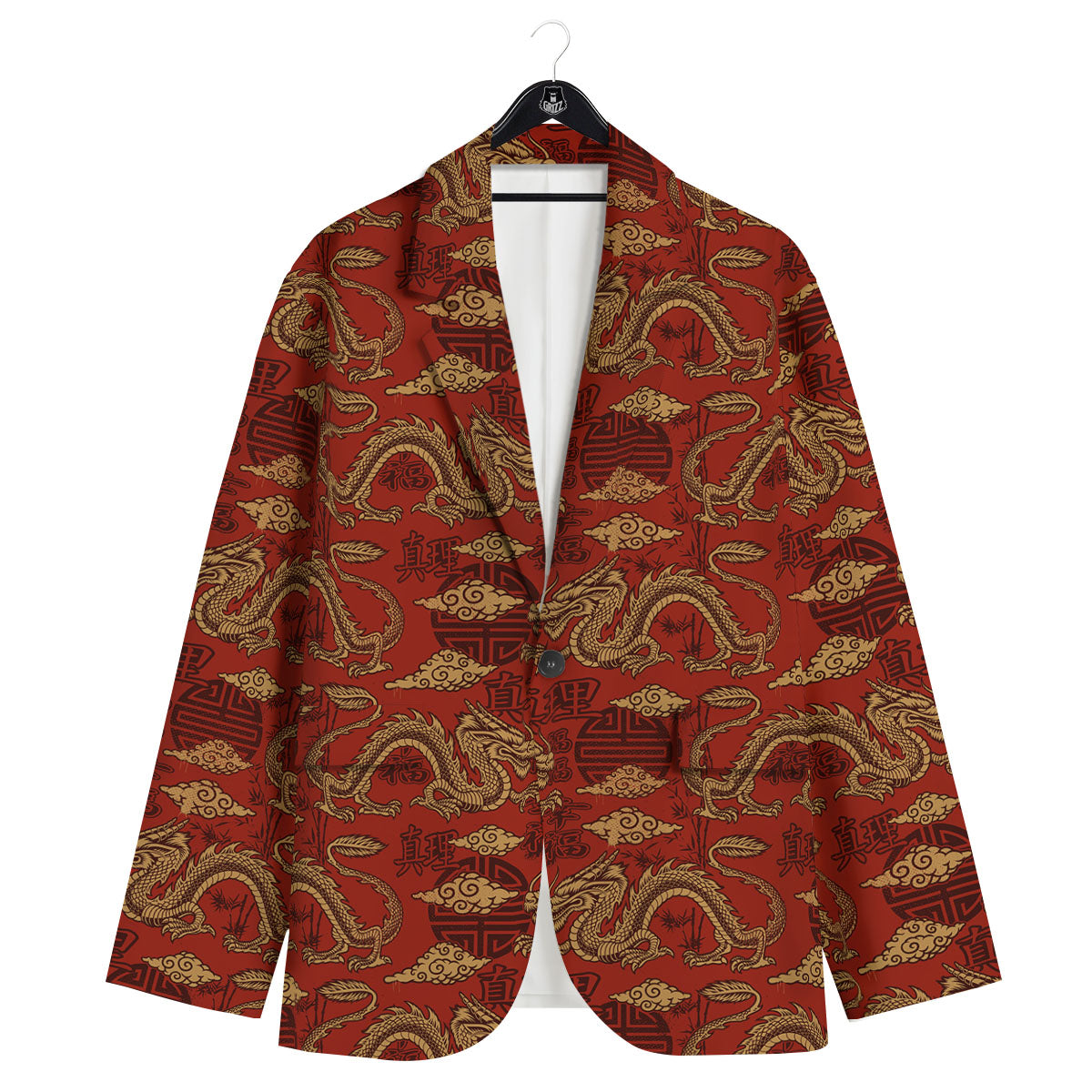 Gold Chinese Dragon Print Pattern Men's Sport Coat-grizzshop