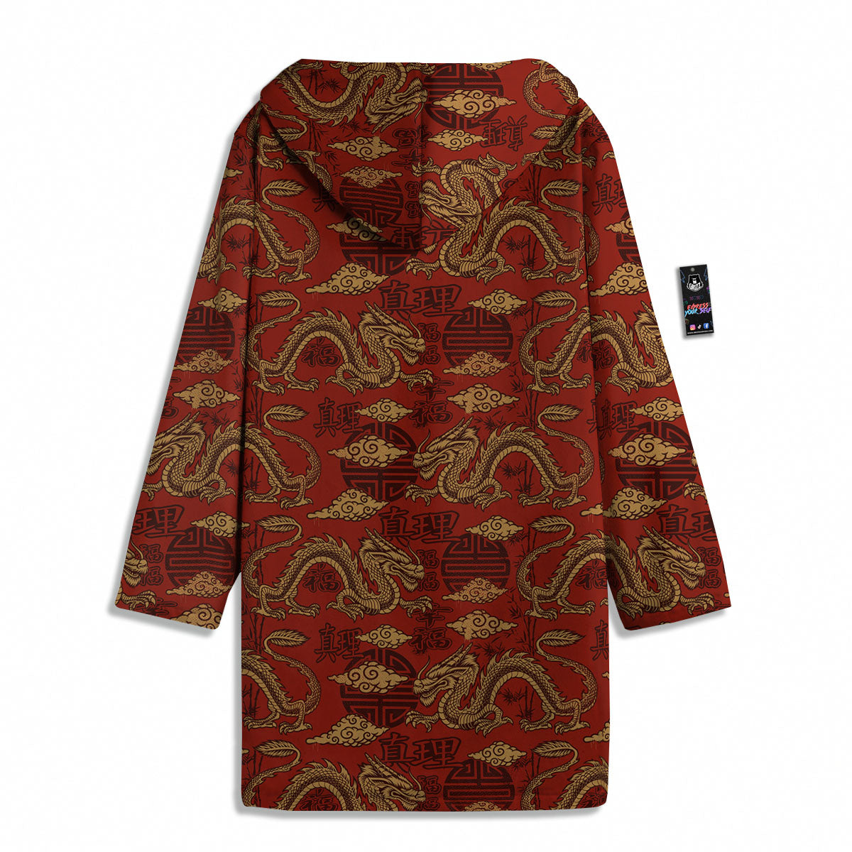 Gold Chinese Dragon Print Pattern Men's Windbreaker Jacket-grizzshop