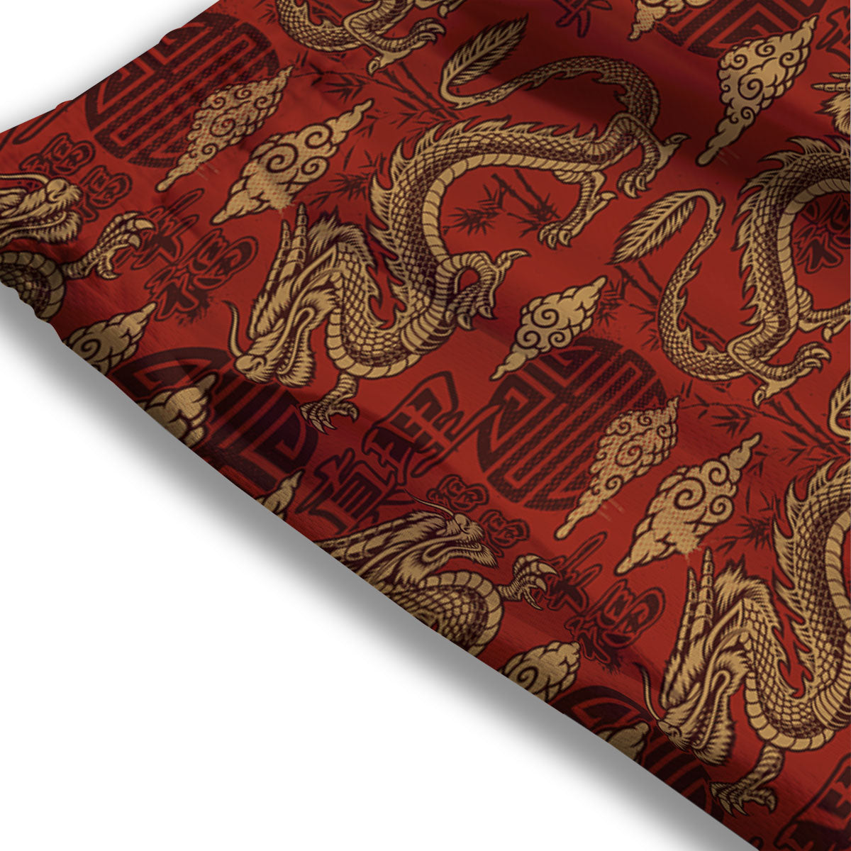 Gold Chinese Dragon Print Pattern Mesh Shorts