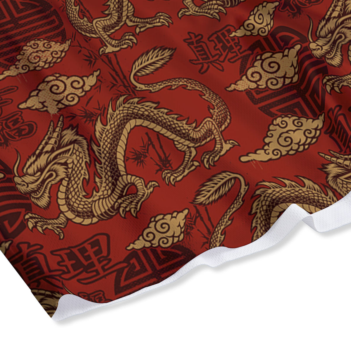 Gold Chinese Dragon Print Pattern Mesh Shorts