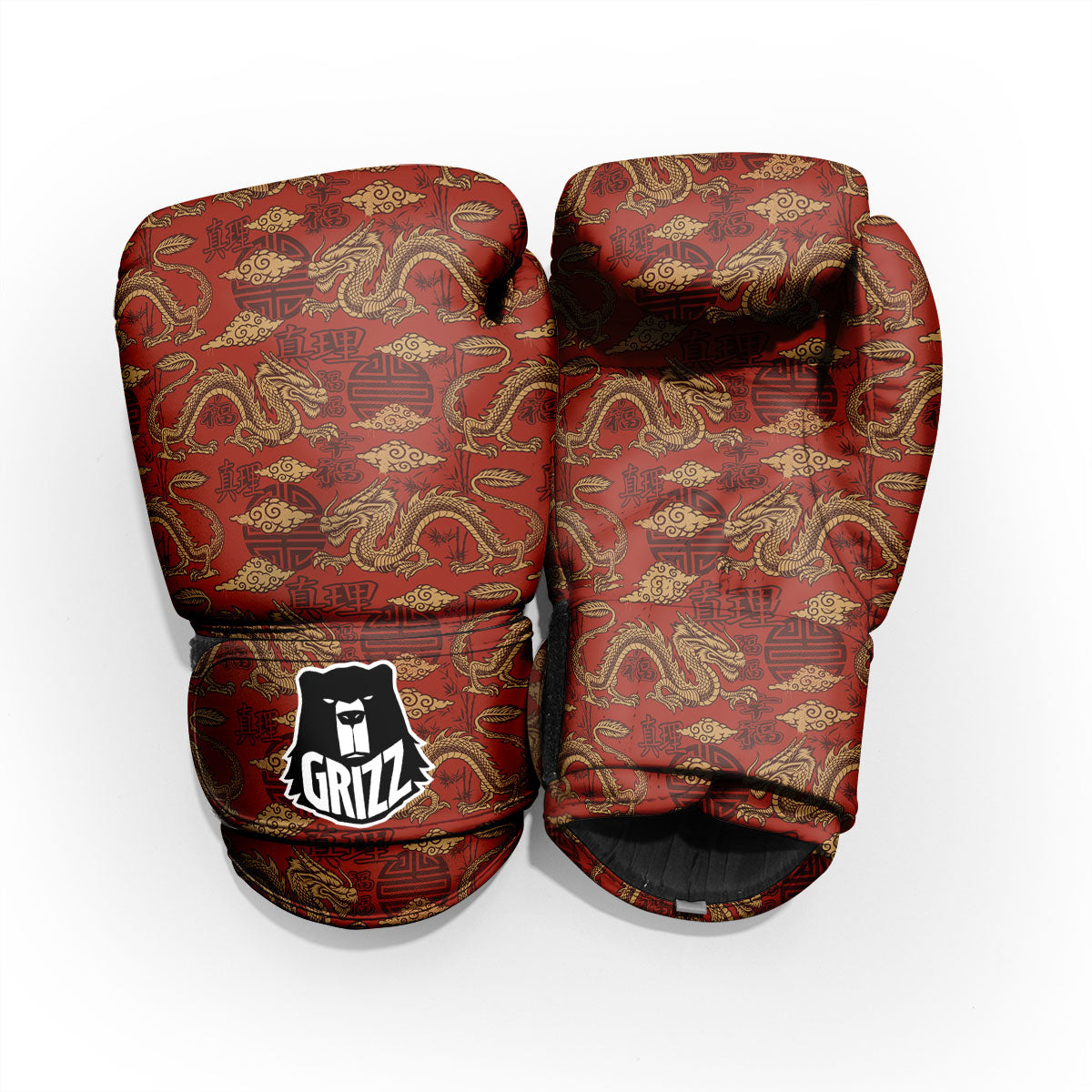 Gold Chinese Dragon Print Pattern Pro Boxing Glove