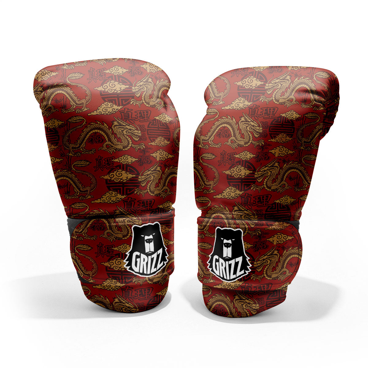 Gold Chinese Dragon Print Pattern Pro Boxing Glove