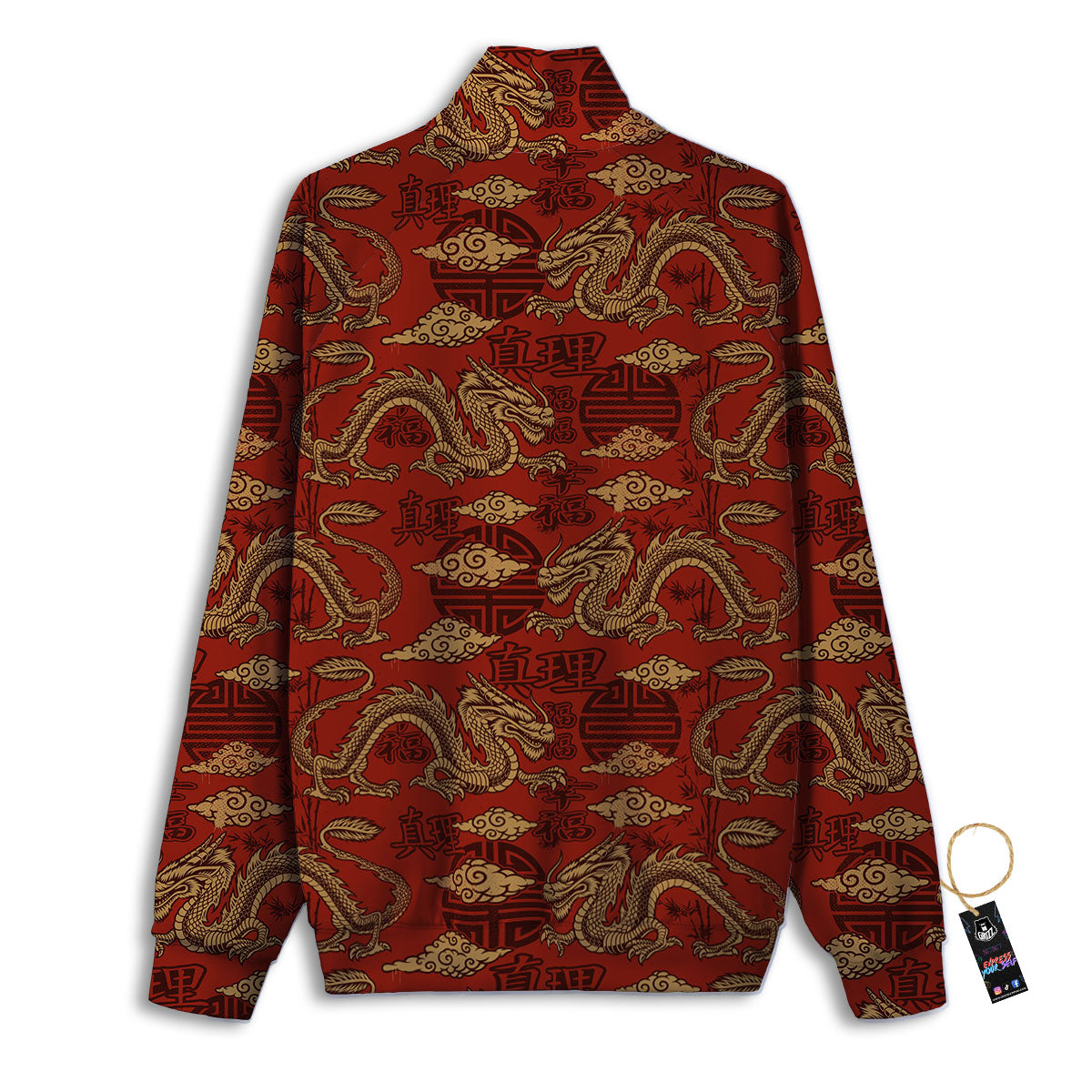 Gold Chinese Dragon Print Pattern Track Jacket-grizzshop
