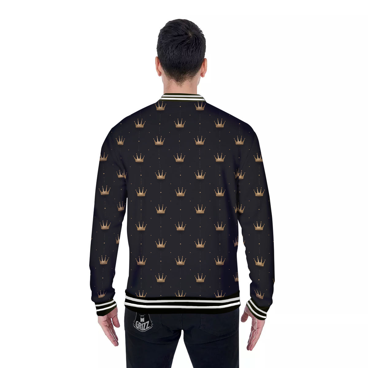 Gold Crown Print Pattern Baseball Jacket-grizzshop