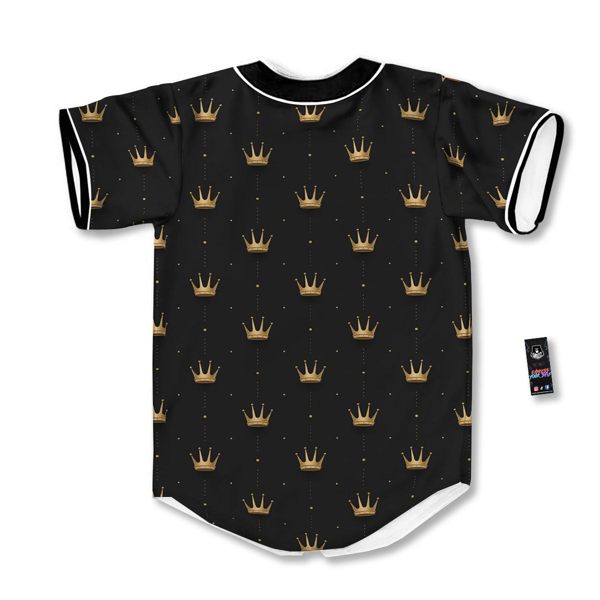 Gold Crown Print Pattern Baseball Jersey-grizzshop