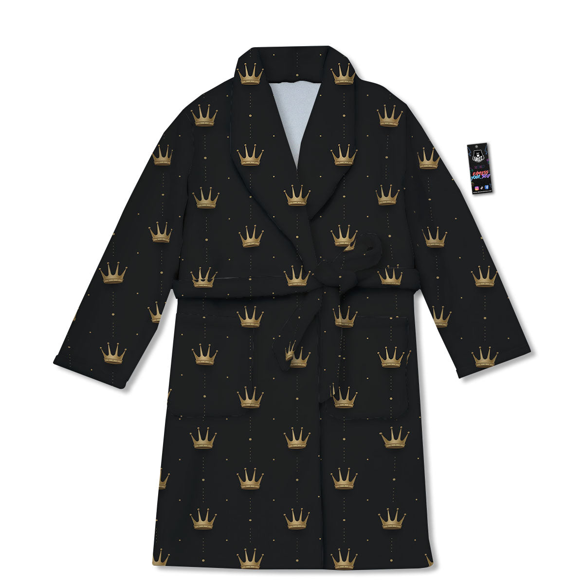 Gold Crown Print Pattern Bathrobe-grizzshop
