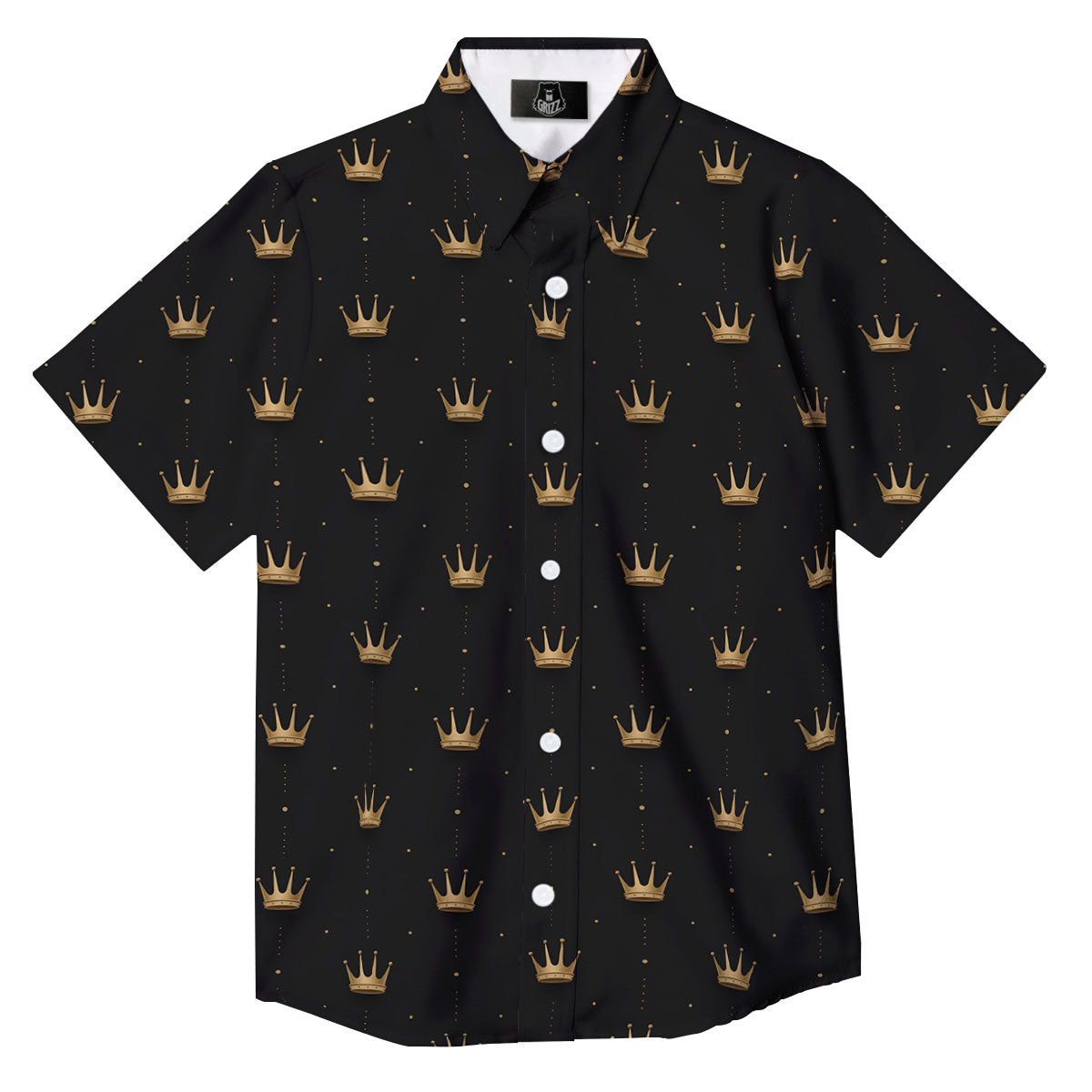 Gold Crown Print Pattern Button Up Shirt-grizzshop