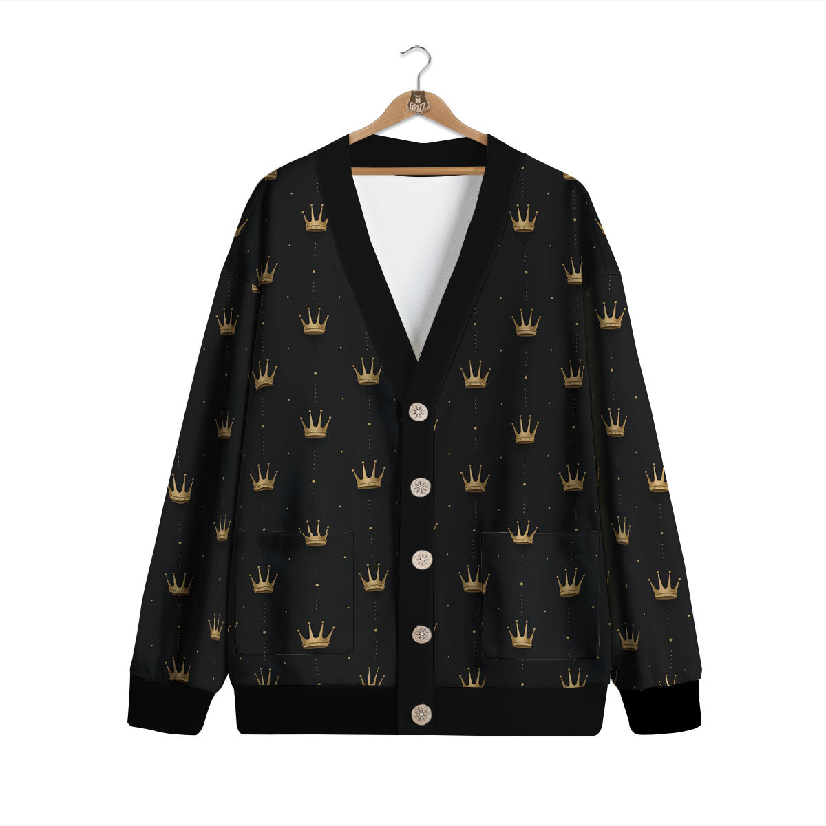 Gold Crown Print Pattern Cardigan-grizzshop