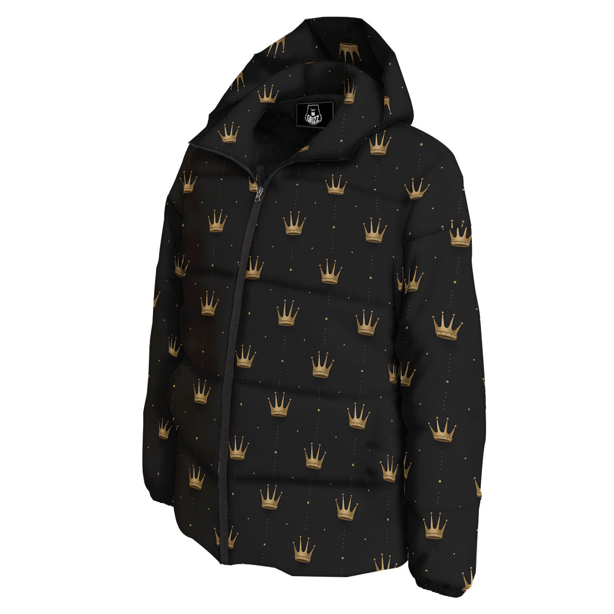 Gold Crown Print Pattern Down Jacket-grizzshop