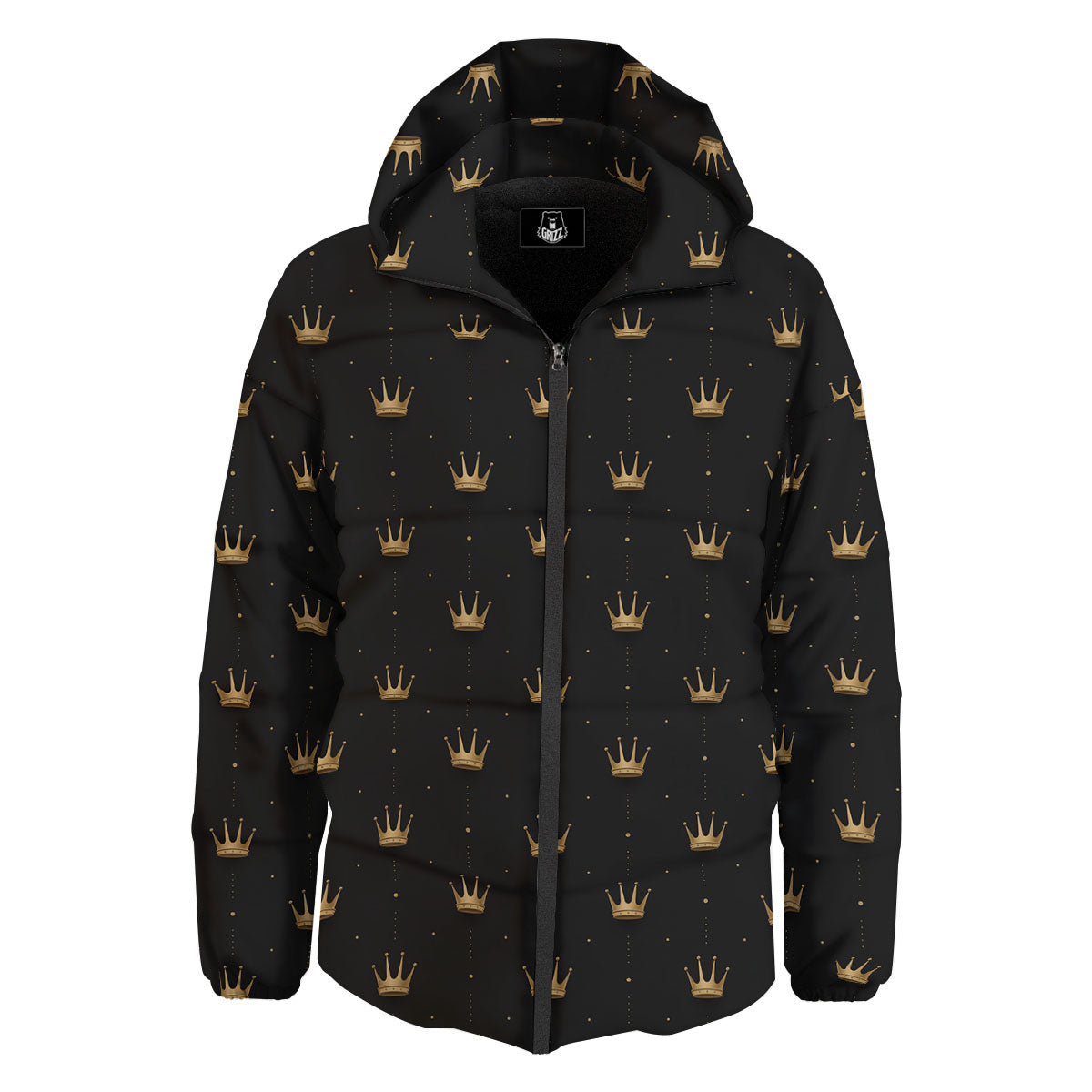 Gold Crown Print Pattern Down Jacket-grizzshop