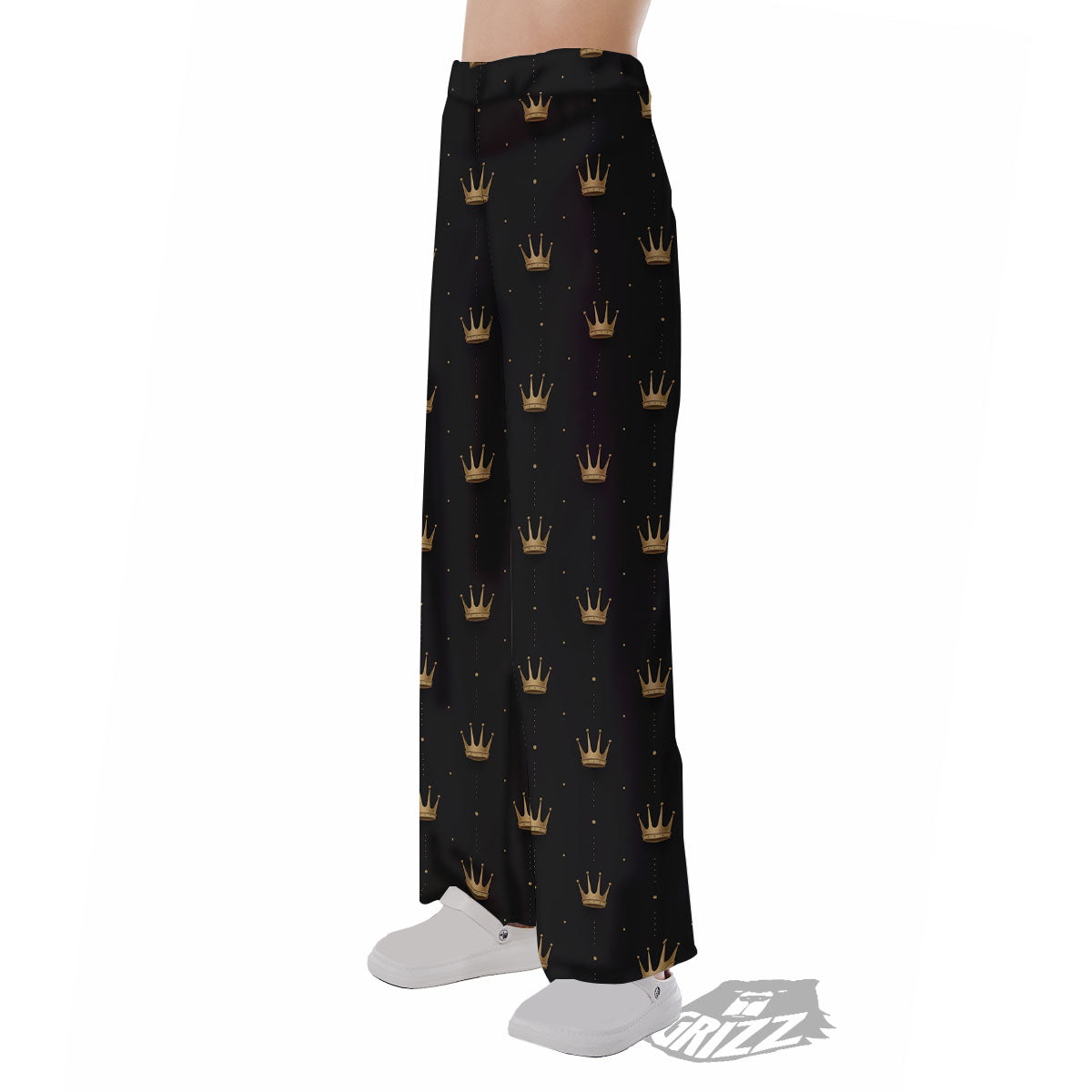 Gold Crown Print Pattern Pajama Pants-grizzshop