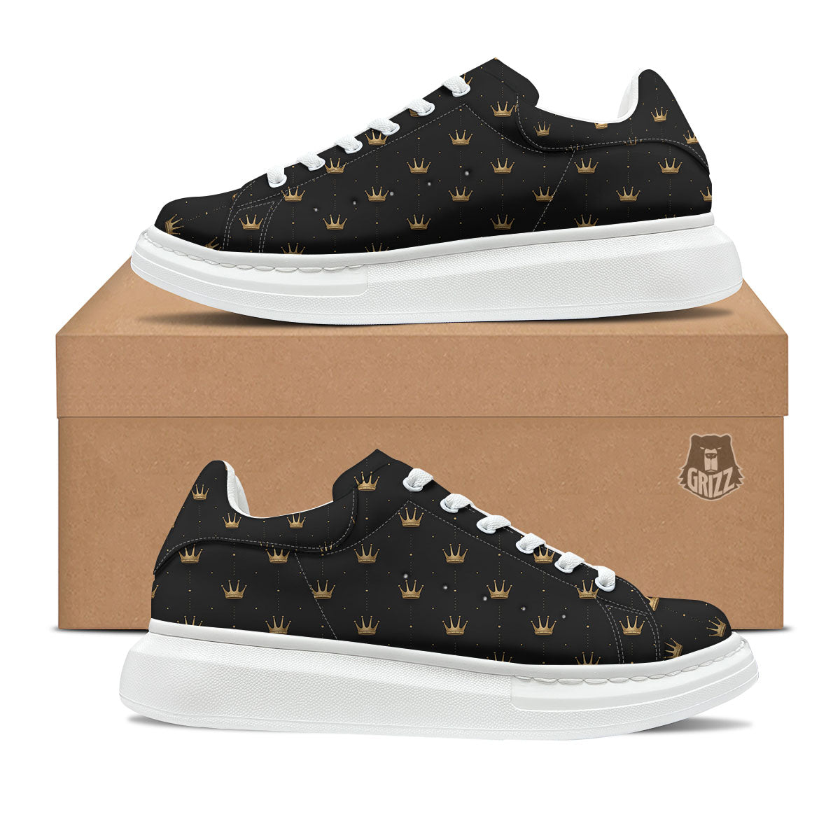 Gold Crown Print Pattern Platform Shoes-grizzshop