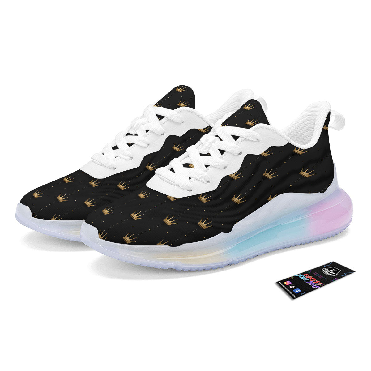 Gold Crown Print Pattern Running Sneakers-grizzshop