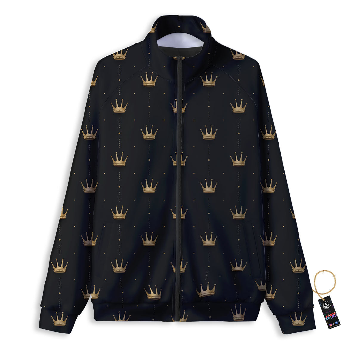 Gold Crown Print Pattern Track Jacket-grizzshop