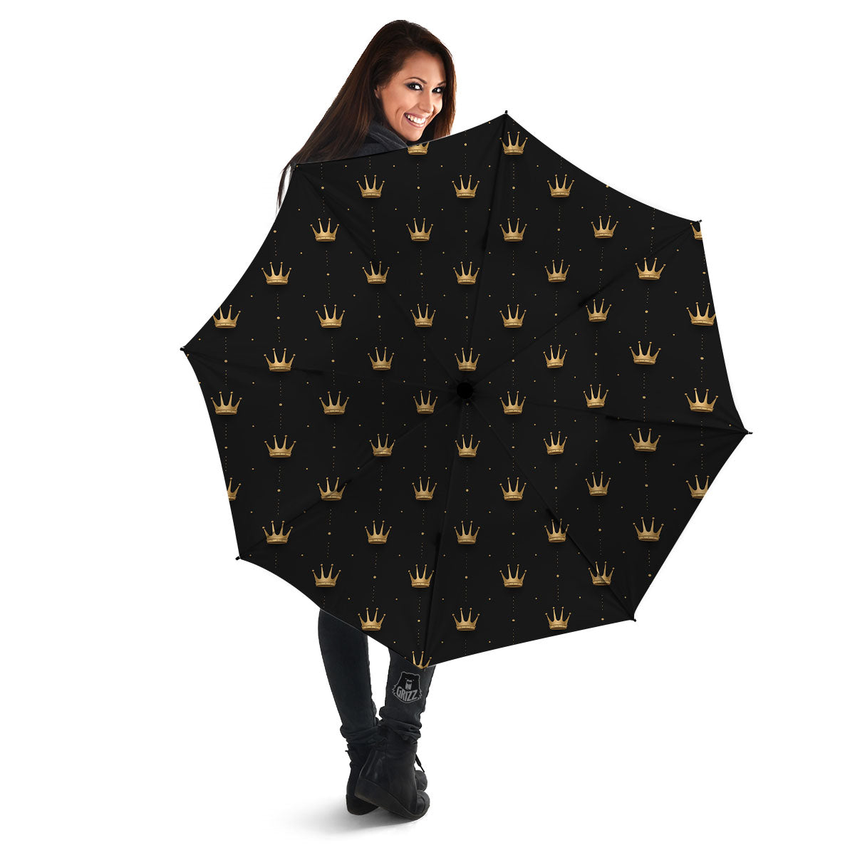Gold Crown Print Pattern Umbrella-grizzshop