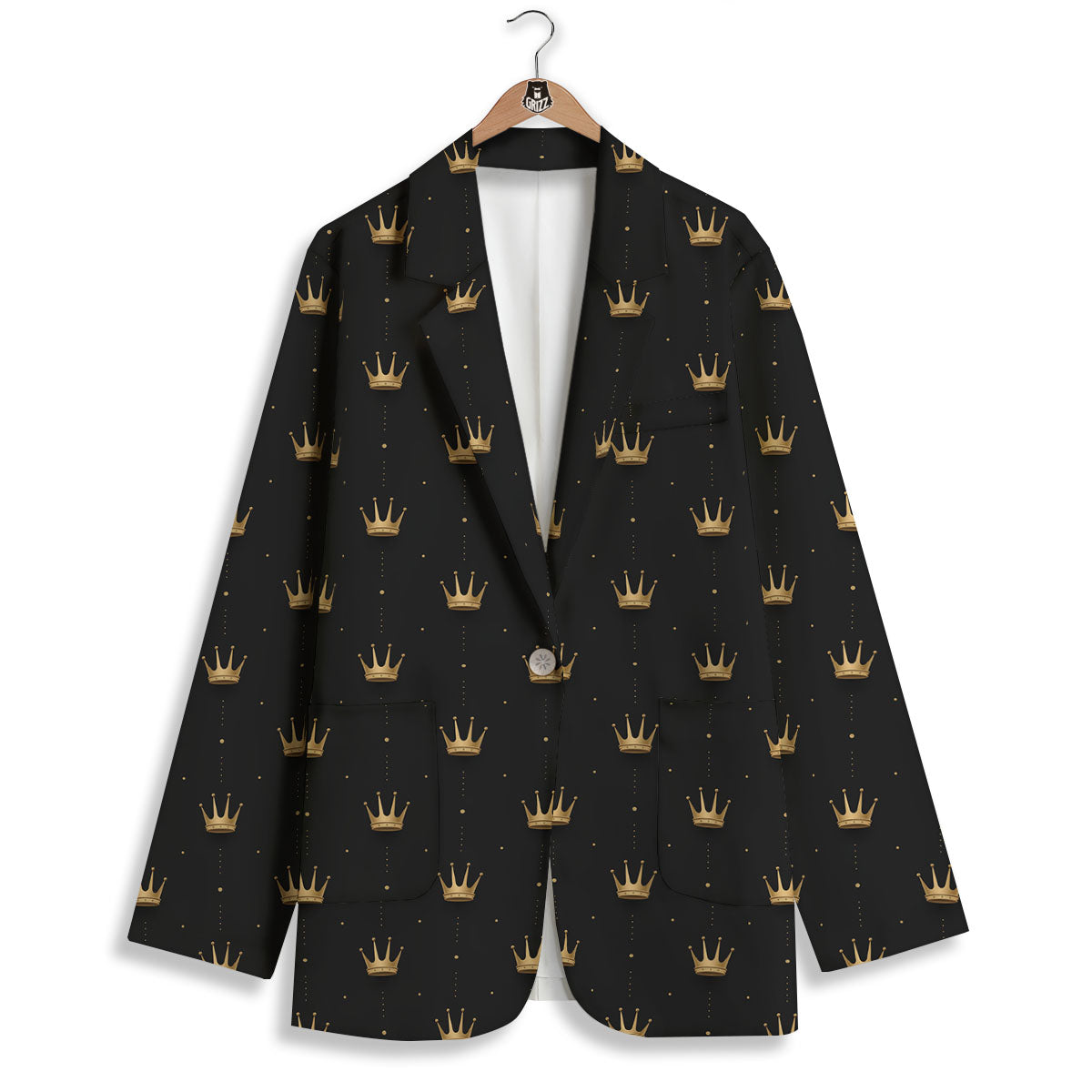 Gold Crown Print Pattern Women's Blazer-grizzshop