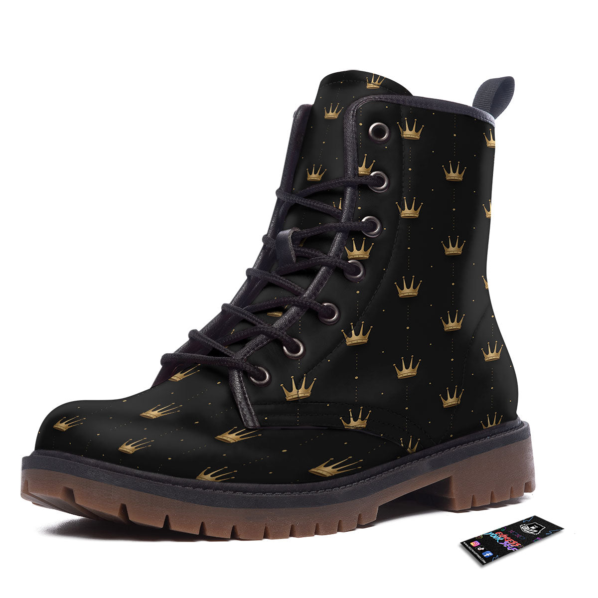 Gold Crown Print Pattern Work Boots-grizzshop