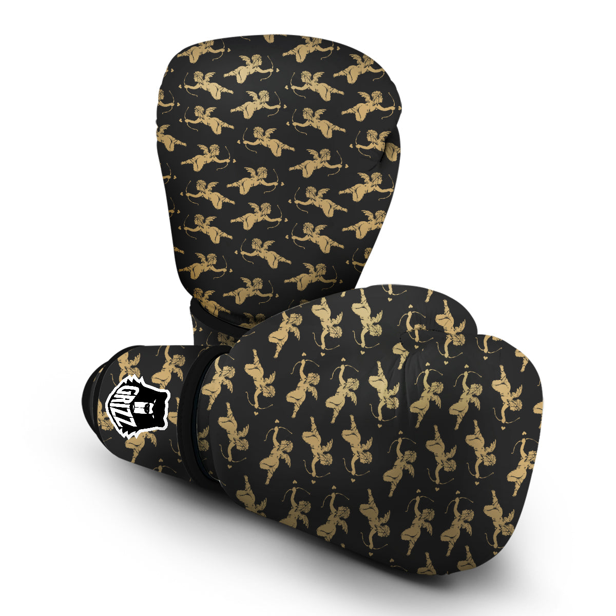 Gold Cupid Print Pattern Boxing Gloves-grizzshop