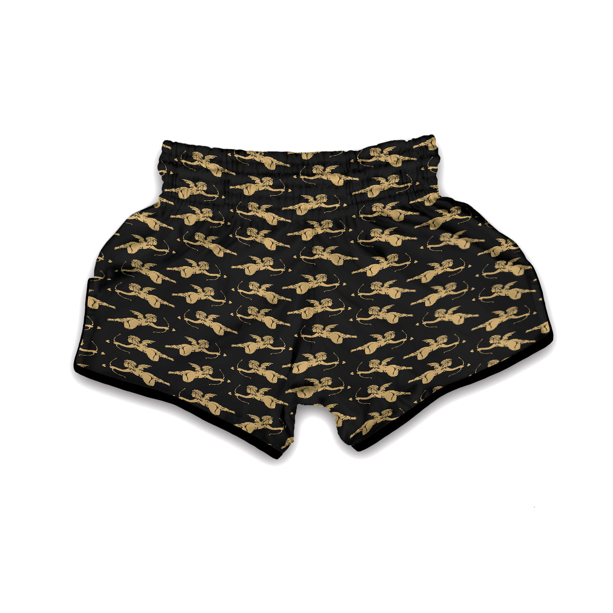 Gold Cupid Print Pattern Muay Thai Boxing Shorts-grizzshop