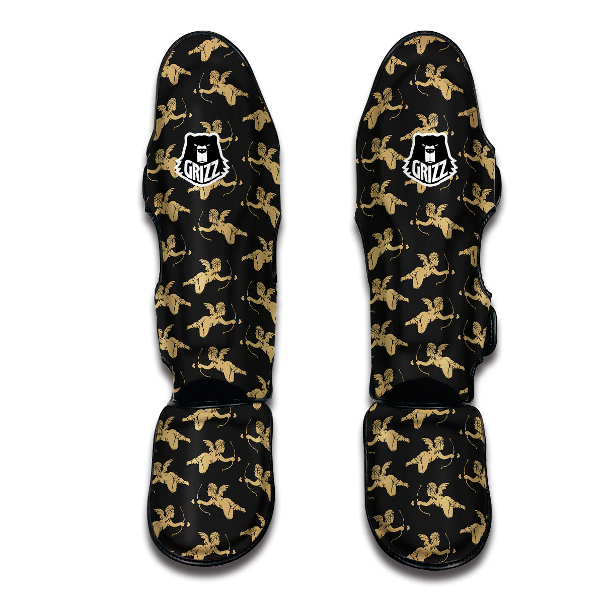 Gold Cupid Print Pattern Muay Thai Shin Guards-grizzshop