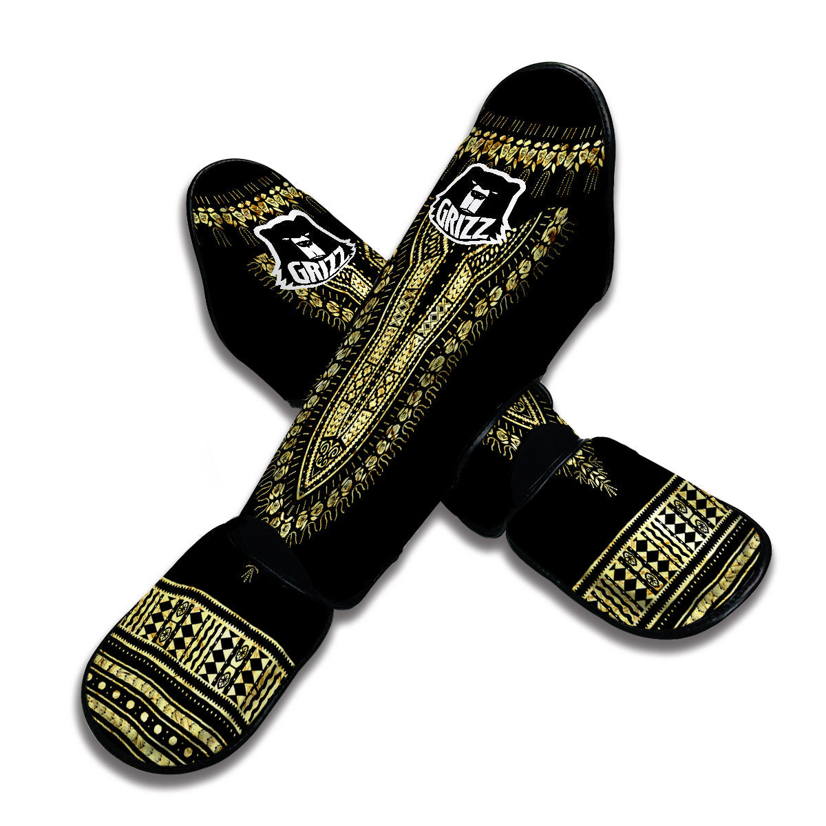 Gold Dashiki Muay Thai Shin Guards-grizzshop