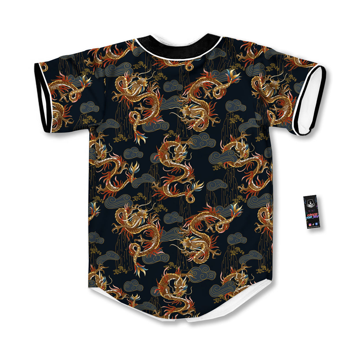Gold Dragon Japanese Print Pattern Baseball Jersey-grizzshop
