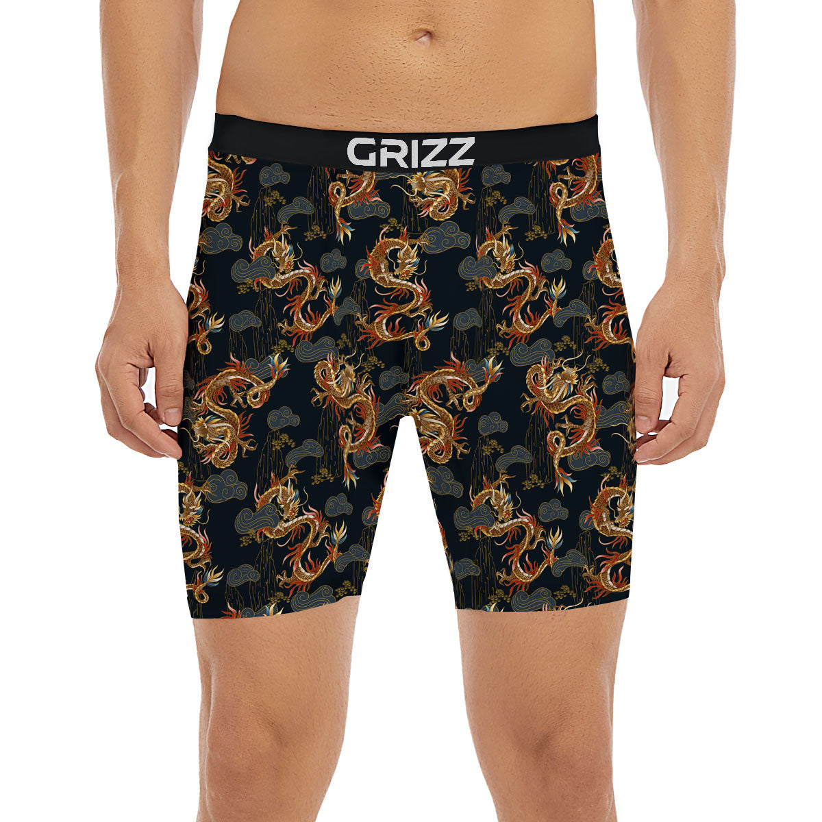 Gold Dragon Japanese Print Pattern Boxer Briefs-grizzshop