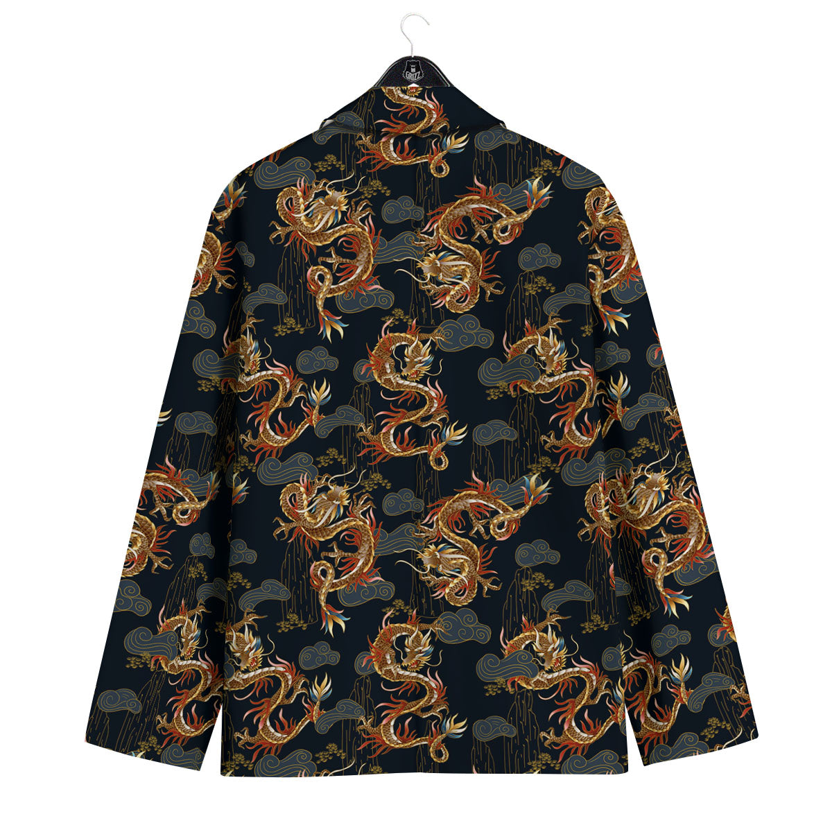Gold Dragon Japanese Print Pattern Men's Sport Coat-grizzshop