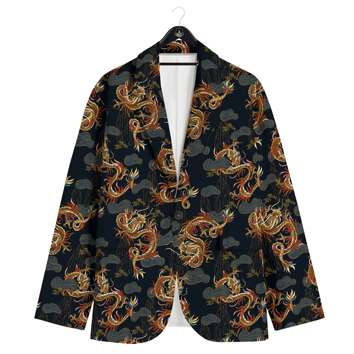 Gold Dragon Japanese Print Pattern Men's Sport Coat-grizzshop