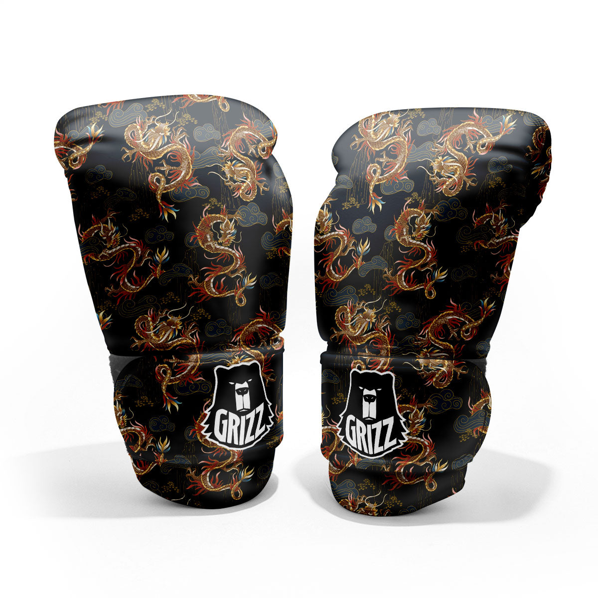 Gold Dragon Japanese Print Pattern Pro Boxing Glove