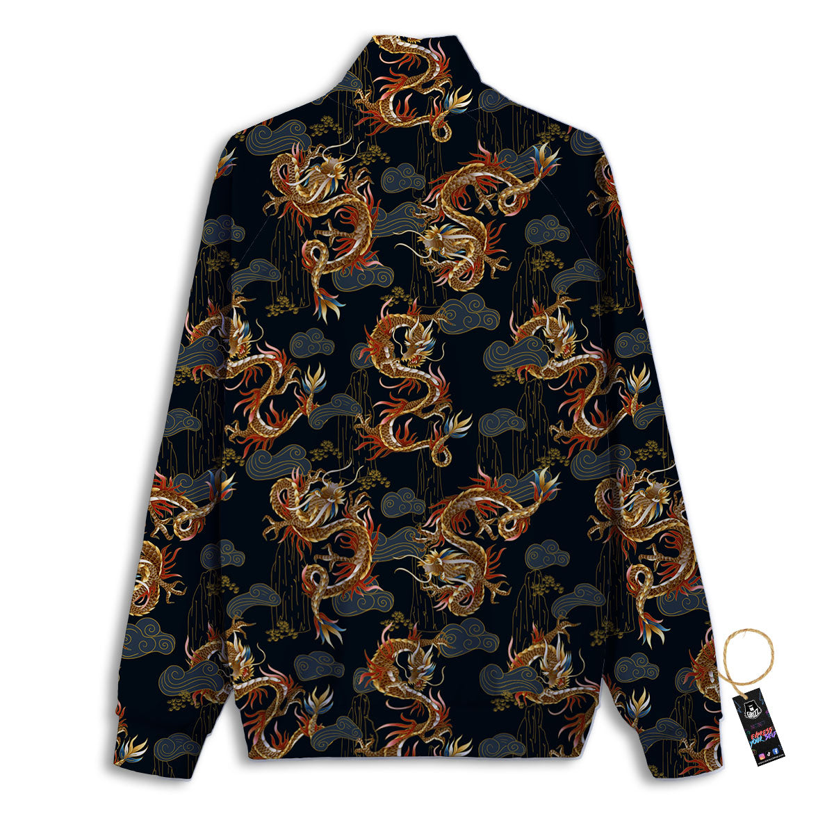 Gold Dragon Japanese Print Pattern Track Jacket-grizzshop