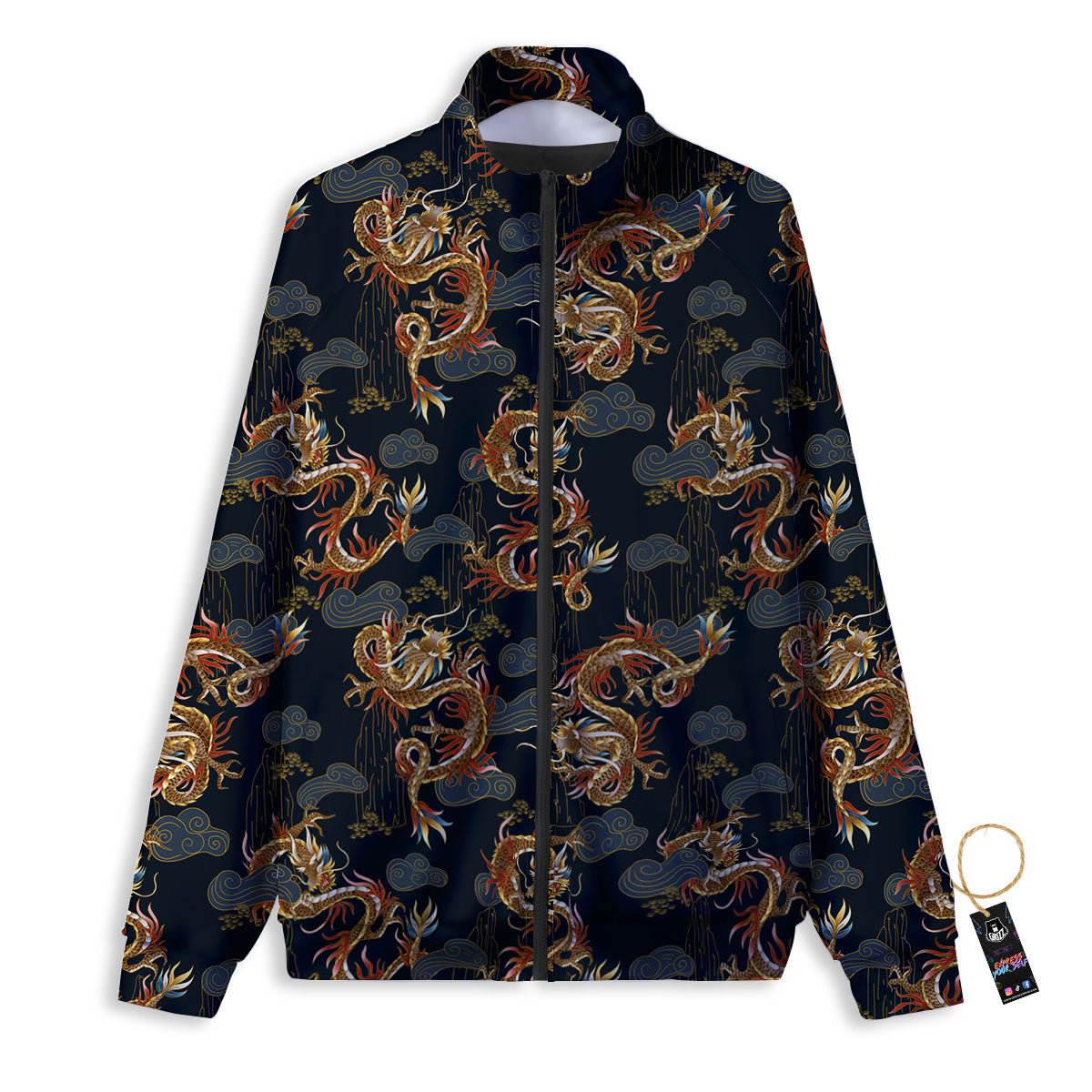 Gold Dragon Japanese Print Pattern Track Jacket-grizzshop