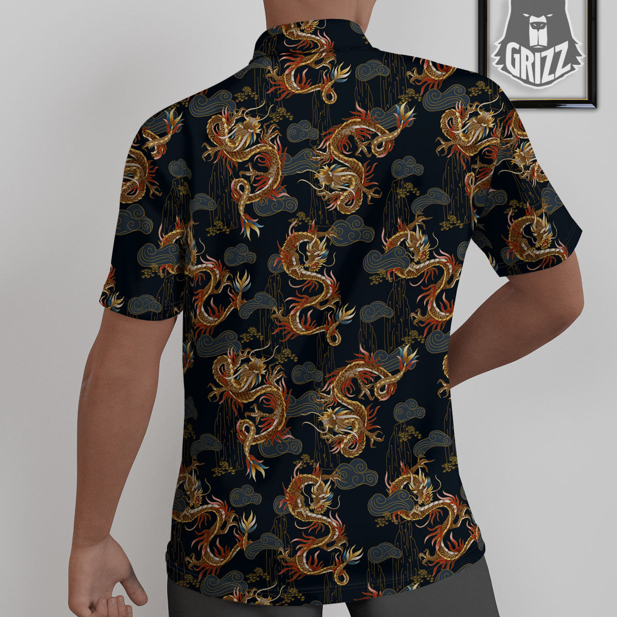 Gold Dragon Japanese Print Pattern Untucked Shirts-grizzshop