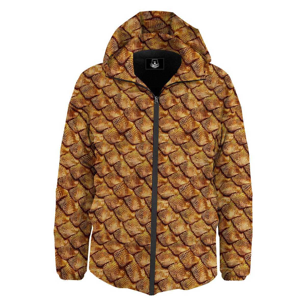 Gold Dragons Skin 3D Print Pattern Down Jacket-grizzshop