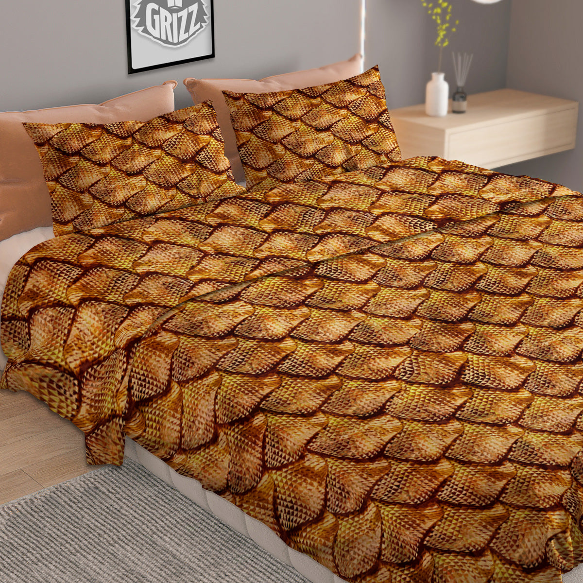 Gold Dragons Skin 3D Print Pattern Duvet Cover Bedding Set