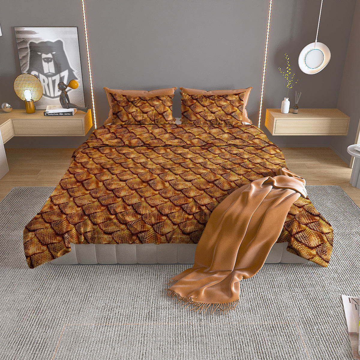 Gold Dragons Skin 3D Print Pattern Duvet Cover Bedding Set