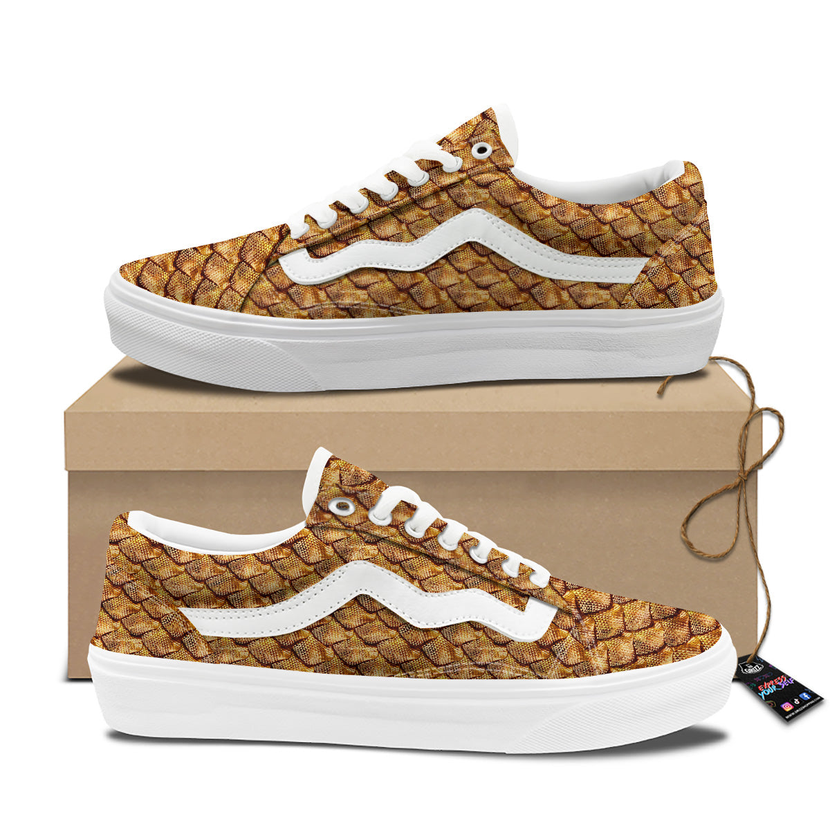 Gold Dragons Skin 3D Print Pattern Skate Shoes-grizzshop